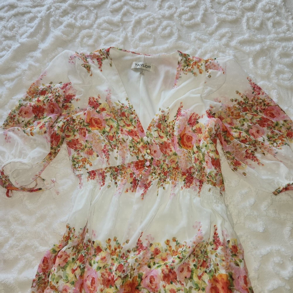 Taylor Women's Floral-Striped Swiss-Dot Chiffon D… - image 4